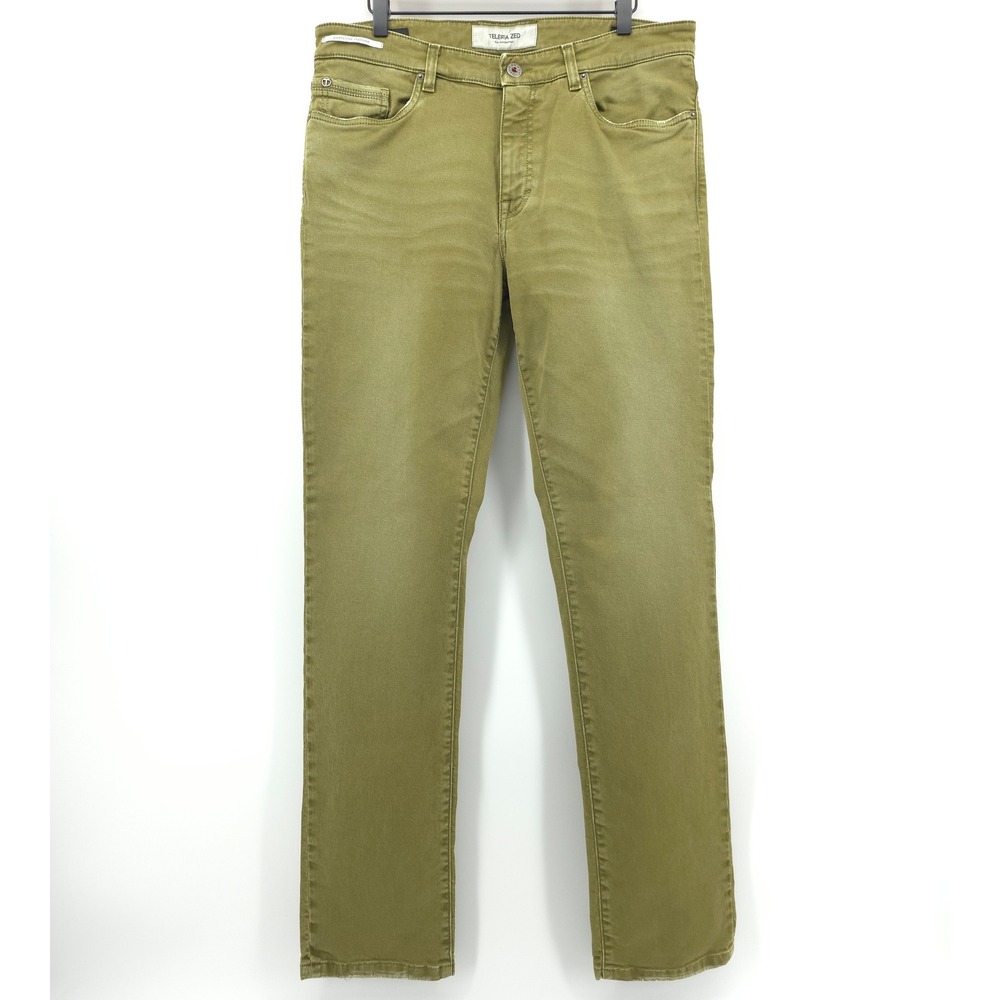 Teleria Zed Pantalone Italiano Mens Trousers 36 Olive Green Stretch Slim Fit